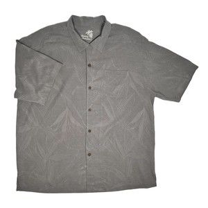 Tommy Bahama 100% Silk Men's XL Gray Hawaiian Button Up Short Sleeve Shirt